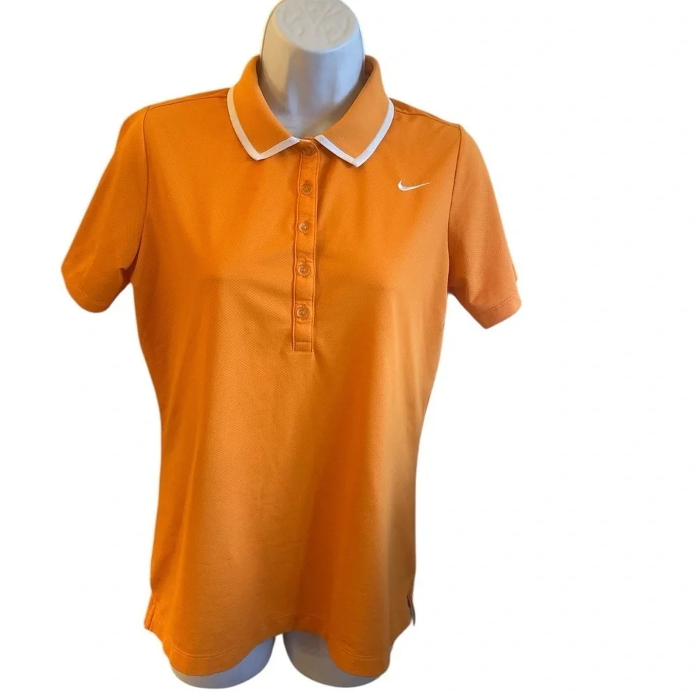 Nike Golf Performance Polo Shirt Size Medium Orange Short Sleeve Half Button Up